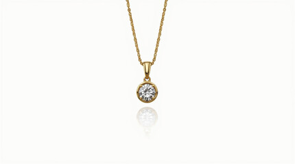 Fototapeta premium Gold chain with round diamond pendant, round cut