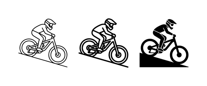 Mountain Biker Icons, Downhill Cycling Vector Set, Extreme Sport Graphics