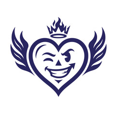 Fototapeta premium Stylized heart with wings crown flames winking with a mischievous expression graphic resource digital art mischievous illustration character emoticon expression