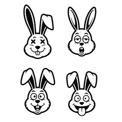 Obraz premium Silhouette of four cartoon bunnies with different expressions