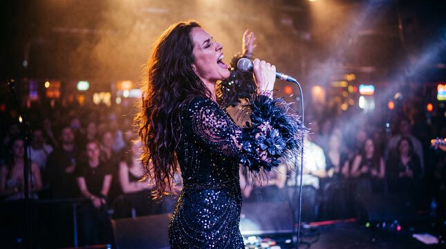 Chanteuse sur Sc&egrave;ne sous les Projecteurs