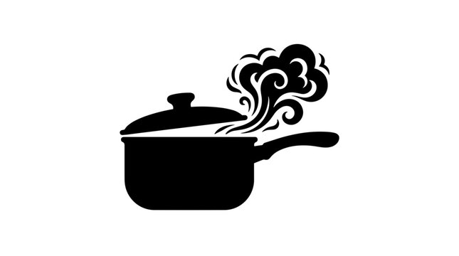 Silhouette of a cooking pot with steam rising on a plain background