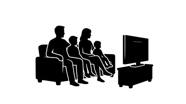 Silhouette of family watching television together on sofa in living room