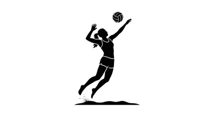 Obraz premium Silhouette of female volleyball player jumping to hit ball on court