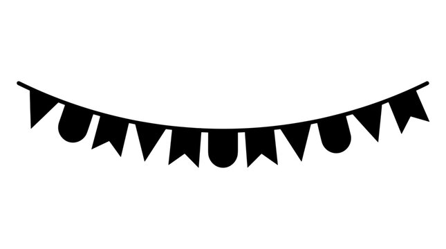 Black silhouette of decorative bunting with flags hanging on string