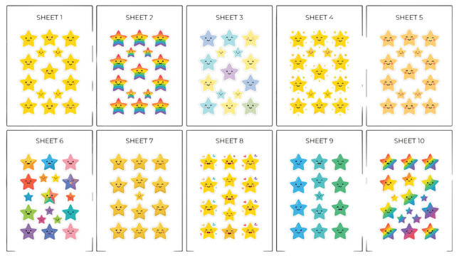 Collection of colorful star stickers for decoration