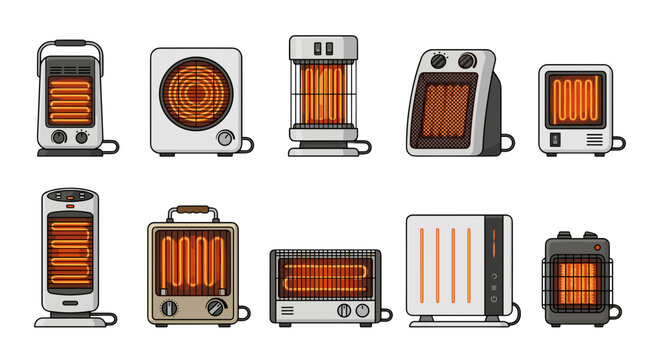 Collection of vintage electric heaters and heating devices