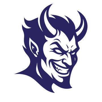 Devil mascot head with sharp teeth and horns line art character illustration creature background isolated stylized minimalist abstract mischievous trickster