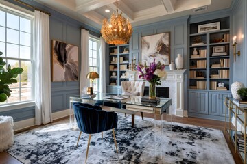 Fototapeta premium Modern elegant home office with luxury details