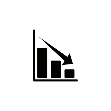 Black bar graph icon with arrow pointing down on white