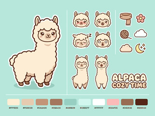 Naklejka premium Cute cartoon alpaca standing alone smiling.