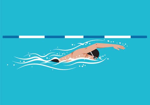 Swimmer Practicing Freestyle Stroke in Pool for Fitness Training and Competition