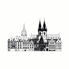 Fototapeta premium Prague City Skyline Silhouette Illustration Vector