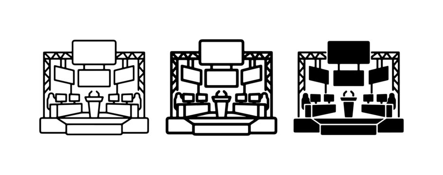 Stage Presentation Setup, Event Booth Design, Conference Display Icons