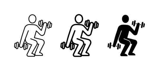 Fototapeta premium Dumbbell Squat Icons, Fitness Exercise Silhouettes, Workout Vector Graphics