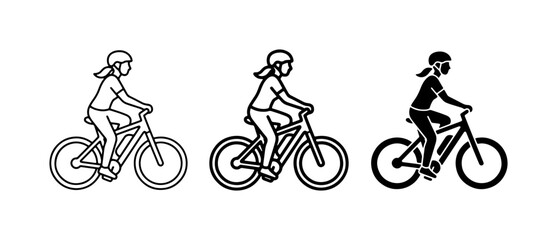 Obraz premium Cyclist Icons: Line Art, Outline, Silhouette of Woman Riding Bicycle