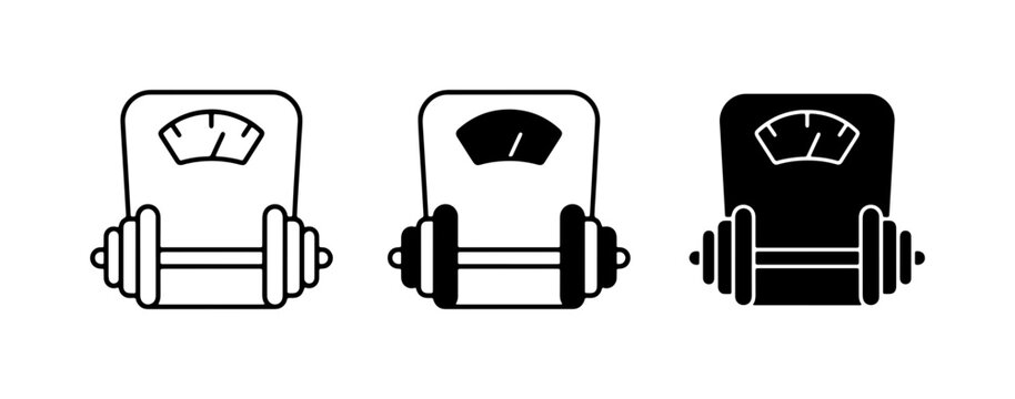 Weight Scale and Dumbbell Icons, Fitness and Health Symbols