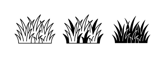 Grass Clumps Vector Icons: Outline, Filled, Silhouette Styles © Shahidul