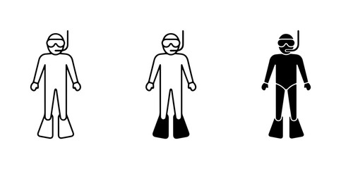 Scuba Diver Icon Set, Snorkel Gear, Flippers, Water Sports Graphics © Mehjabin