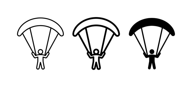 Parachute Icons Set, Skydiving Vector Graphics, Extreme Sports Symbols
