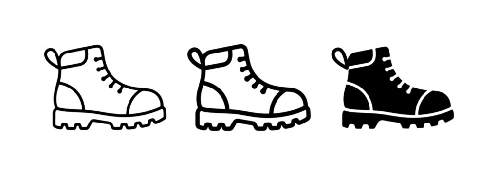 Hiking Boots Icons, Outdoor Footwear Vector Graphics, Rugged Shoe Illustrations for Adventure