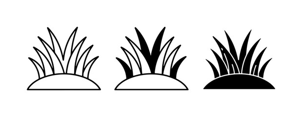 Grass Clumps Vector Icons: Outline, Filled Outline, Solid Black Styles for Nature Design © Jannatul