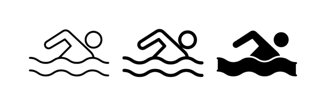 Swimming Icons Set, Water Sports Silhouette Collection, Aquatic Activity Symbols