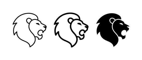 Lion Head Icons Set, Majestic Animal Graphics, Bold Symbol Vector © Jashim