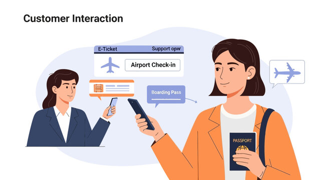 Traveler's digital interaction for airport check-in and boarding pass via mobile