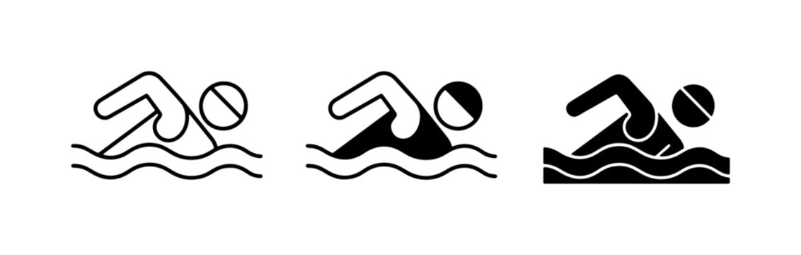 Swimming Icons, Water Sports Symbols, Pool Safety Signs