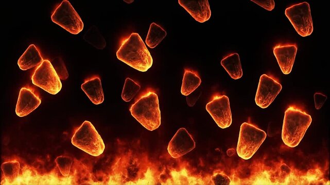 Glowing orange candy corn embers floating against black background. Abstract fire particles rising upwards. Halloween seasonal background for cinematic video projects and spooky visual effects.