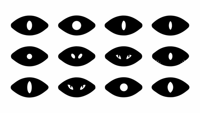 Set of different stylized animal eyes silhouettes