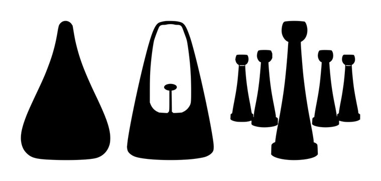 Metronome set with black silhouette on white background featuring music, tempo, rhythm with illustration, vector and line art