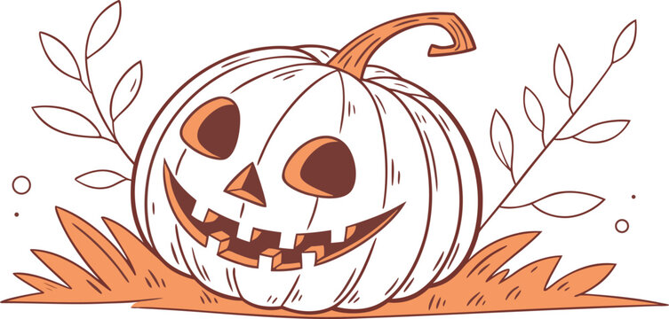 Cute cartoon jackolantern pumpkin with a happy face