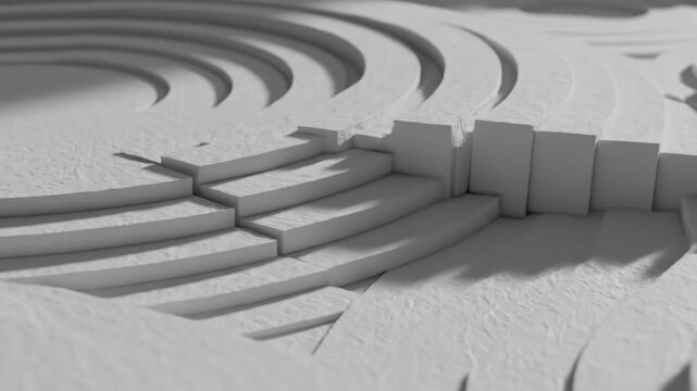 Abstract textured white curves and steps with shadows