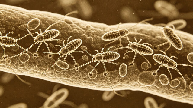 Transmission electron microscopy images show bacteriophage particles attached to the cell wall of E. coli, presenting images of virus adsorption.