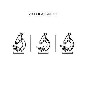 Three minimalist microscope logo design variations outline.