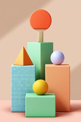 Fototapeta premium Table tennis starter kit on pastel geometric podiums