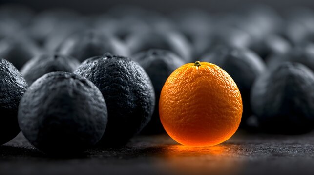 Leuchtende Orange zwischen dunklen Fr&uuml;chten als Symbol f&uuml;r Individualit&auml;t