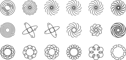 Abstract Circular Spiral Orbit And Floral Geometric Line Icons Set With Decorative Ring Symbols Vector Illustration Design © Md