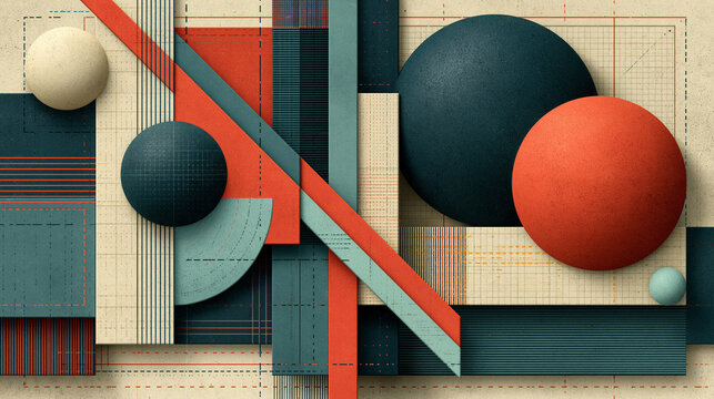 A bold abstract artwork inspired by the Constructivist movement, featuring dynamic geometric shapes, strong lines, and a striking primary color palette.
