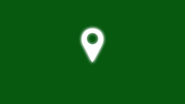 2D Location red map pin point icon with map travel planning featuring marker pins and radio wave signal on green background for modern digital navigation and GPS destination tracking. 4k animation