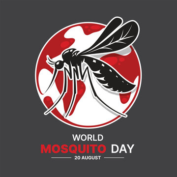 World mosquito day - Mosquito drinking red large drop blood with circle world shape vector design