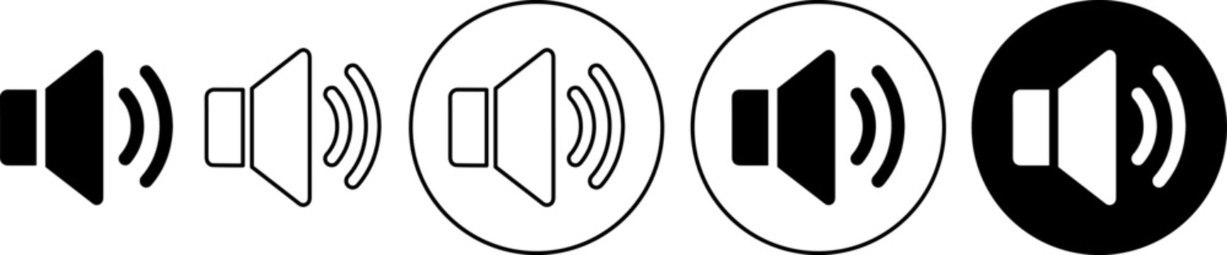 Set of speaker volume icons isolated on white background