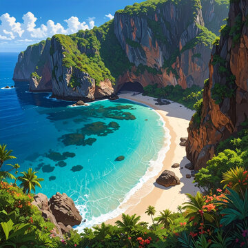 Tropical Paradise Beach With Cliffs