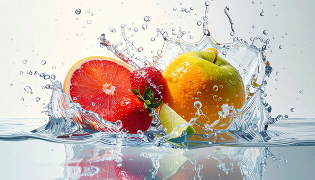 Fresh fruit splashing in water