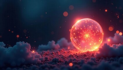 Fototapeta premium Ethereal glowing orb, fiery trails streak across dark sky, bright, abstract