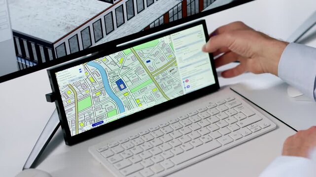 Man Uses Computer To Create Urban Map