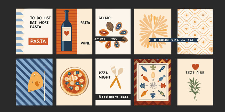 italian food themed poster set colorful graphic design
