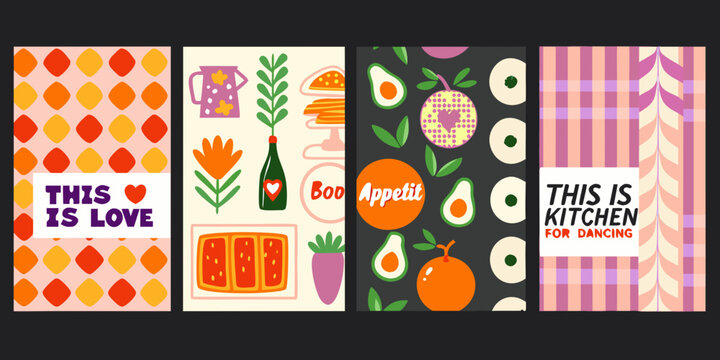 retro kitchen poster collection colorful mid century modern style